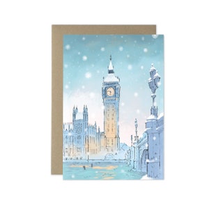Carte de voeux Snowy Westminster, Noël Londres