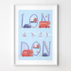 London Transport Poster, Buses, Taxis and Underground Tube, signed fine art print