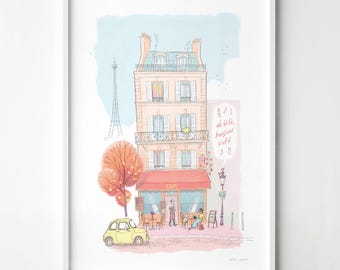 Paris Cafe Artwork, signed fine art paper print