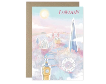 Tarjeta de felicitación con el horizonte de Londres