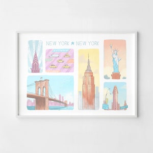 New York Landmarks Signed Fine Art Print