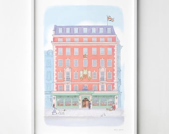 Obra de arte de Fortnum & Mason Londres, impresión en papel de bellas artes firmada