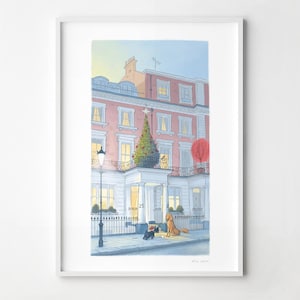 Dogs Christmas, London Artwork, signed fine art paper print