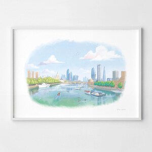 Vista dal ponte di Waterloo, opera d'arte di Londra, stampa su carta fine art firmata