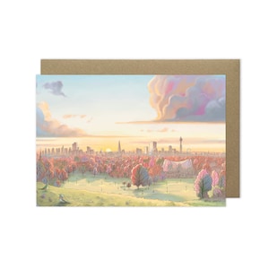 Biglietto d'auguri con vista al tramonto di Primrose Hill a Londra