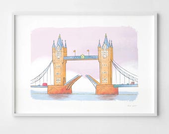 Obra de arte del Tower Bridge, Londres, impresión artística firmada