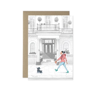 Kensington Stroll, Lady Dog Walker, London Grußkarte