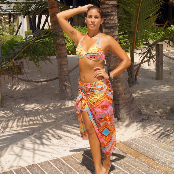 Beach Sarong Skirt, Sarong Wrap Pool Dress, Womens Beachwear, Bathing Suit  Coverup, Pareo Wrap, Magic Skirt 