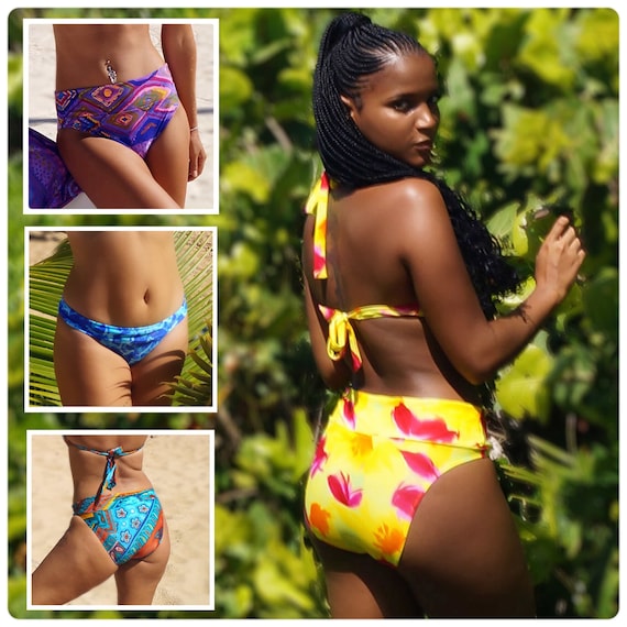 High Waisted Bikini Bottoms, Womens Boho Beachwear, Tropical