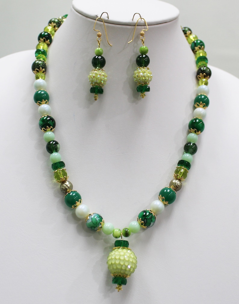 Shades of Green Crystals Green Glass and BoHo Beads Lolita Margarita Gold Plated Earwires with Stardust Bails