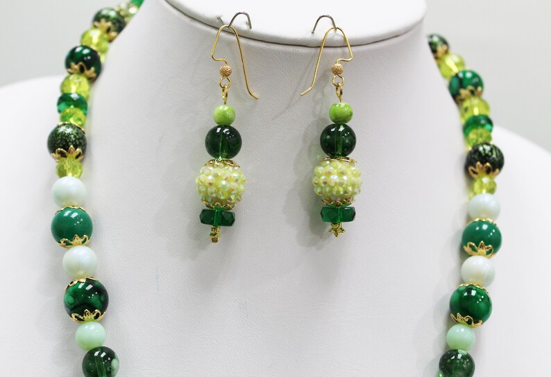 Shades of Green Crystals Green Glass and BoHo Beads Lolita Margarita Gold Plated Earwires with Stardust Bails