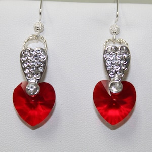 Swarovski 14mm Light Siam Crystal Hearts with Egyptian and Rhinestone Pinch Bails, 18mm Fishook earwires, 3.5mm stardust ball