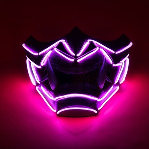Glowing Cyberpunk Oni Mask - Cyber Oni Mask - Menpo Mask - Cyber Samurai - Ghost of Tsushima - El Wire - Halloween Mask