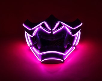 Glowing Cyberpunk Oni Mask - Cyber Oni Mask - Menpo Mask - Cyber Samurai - Ghost of Tsushima - El Wire - Halloween Mask