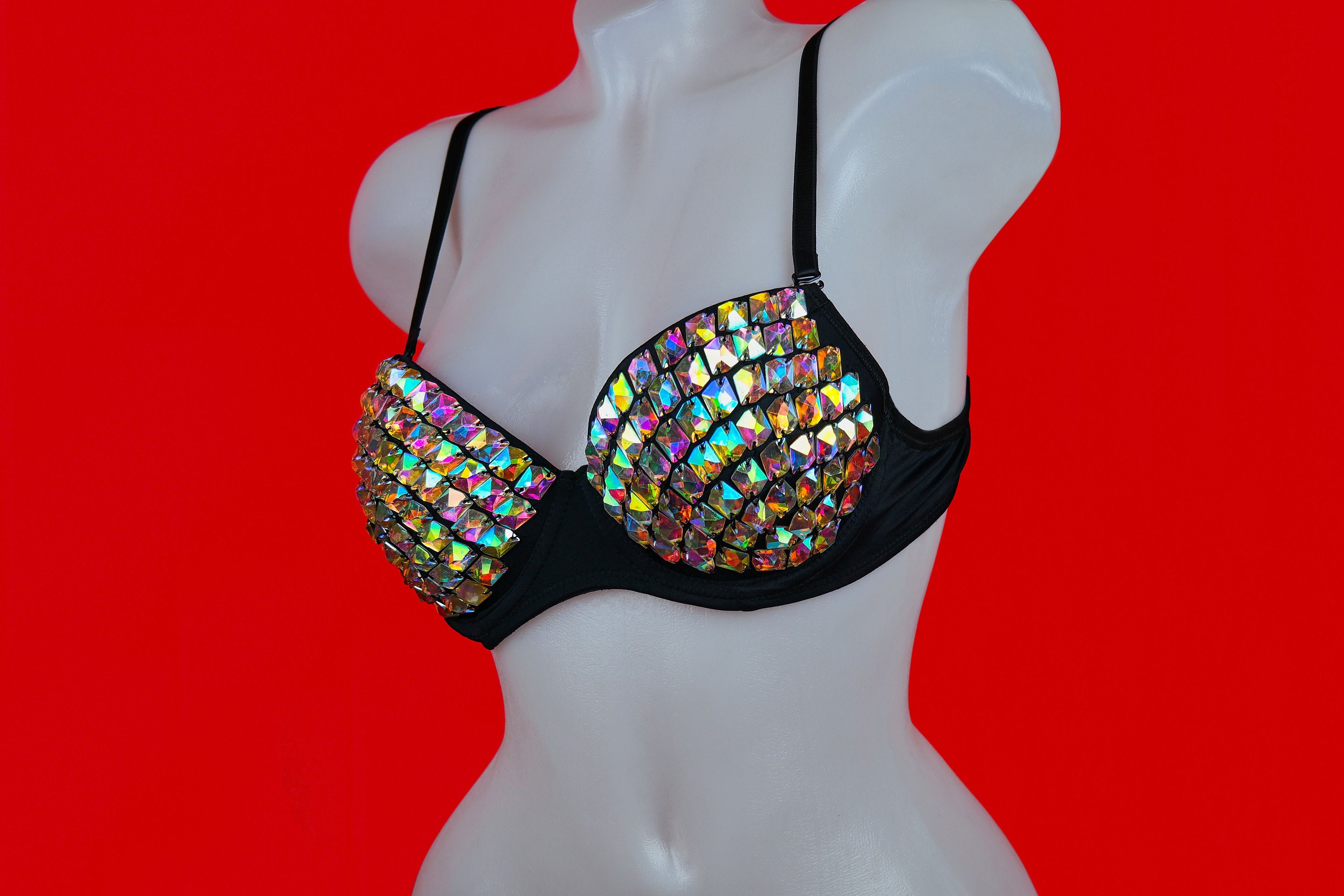Holographic Rhinestone Bra - Showgirl Bra - Rave Bra - Clubwear Top ...