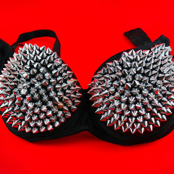 Silver Studded Spike Bra - Goth Bra - Silver Spike Bra - Goth Spike Bra - Burning Man Bra - Goth