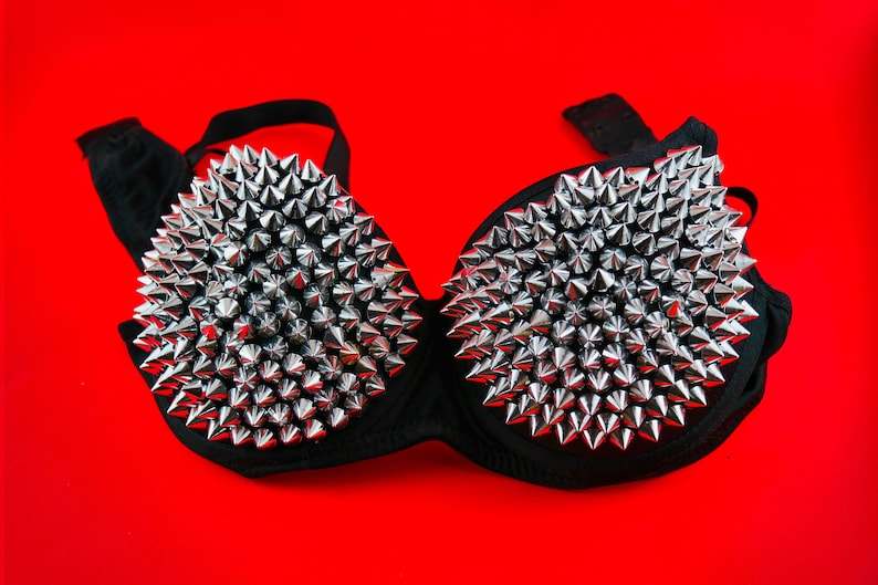 Silver Studded Spike Bra Goth Bra Silver Spike Bra Goth Spike Bra Burning Man Bra Goth image 1