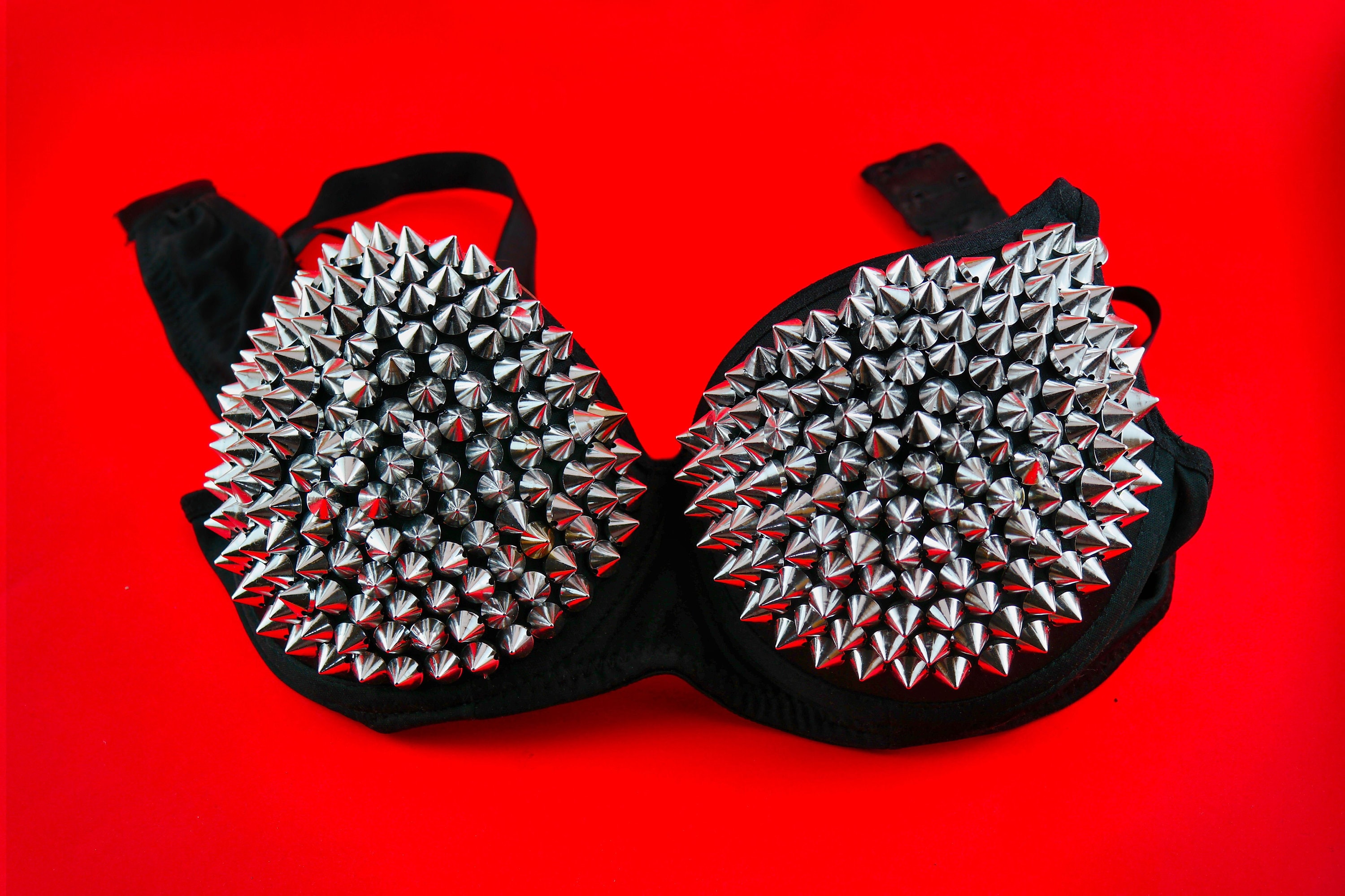 Silver Studded Spike Bra - Goth Bra - Silver Spike Bra - Goth Spike Bra -  Burning Man Bra - Goth