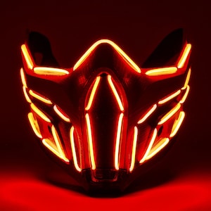 Máscara Ninja Roja Brillante - Máscara Cyberpunk - Máscara Oni Ninja Roja - Máscara de Halloween - Máscara Cyber Samurai