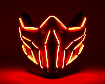 Glowing Red Ninja Mask Cyberpunk Samurai Oni Cosplay Light Up Costume Prop