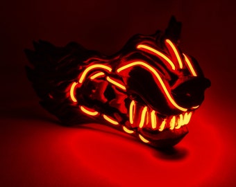 Sound Reactive Cyberpunk Wolf Mask | LED Rave Festival Cosplay Mask