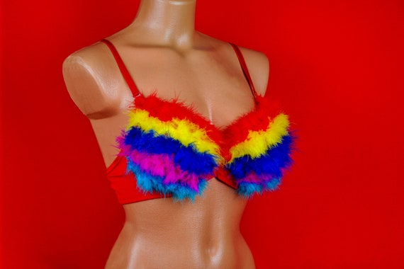 Fluffy Rainbow Bra Fuzzy Faux Fur Rave Bra Rave Bra Clubwear EDC Party Top  Clubwear Top Pride Bra Rainbow Fluffy Bra Cute Bra -  Canada