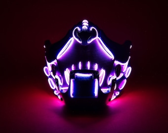 Cyberpunk Style Lighted-Up Oni Mask - Lighted up Oni Mask - Lighted Devil Mask - Cyberpunk Style Oni Mask - Cyberpunk Costume Accessory