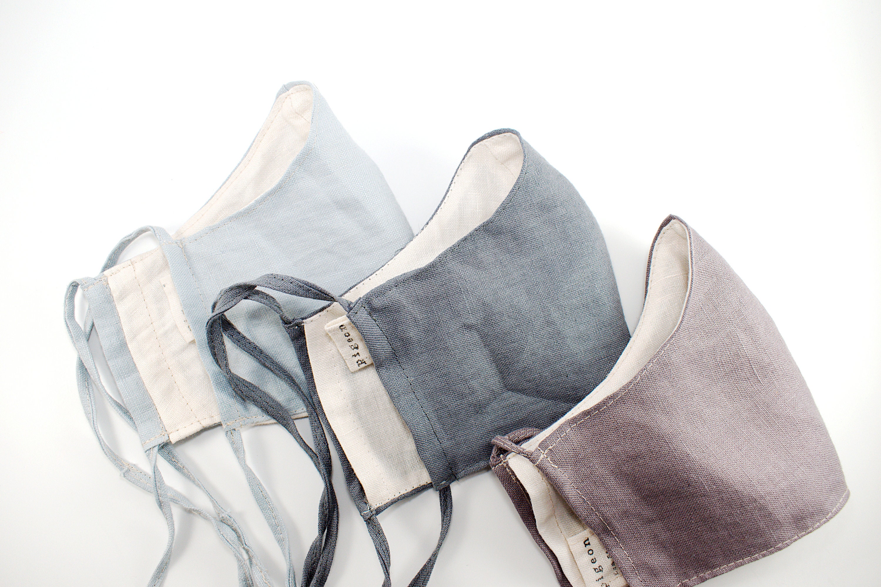 Linen tie face mask with filter and filter pocket, reusable linen mas…