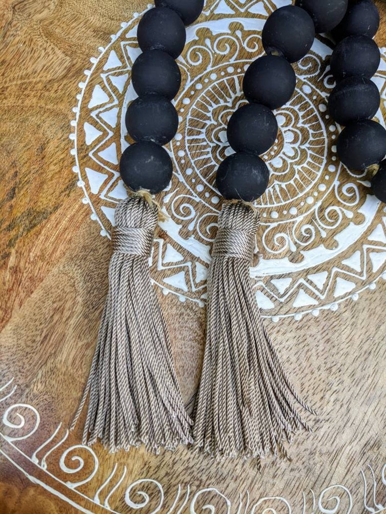 Black Casa Bead Farmhouse Wood Bead Garland Chalk Paint With Etsy