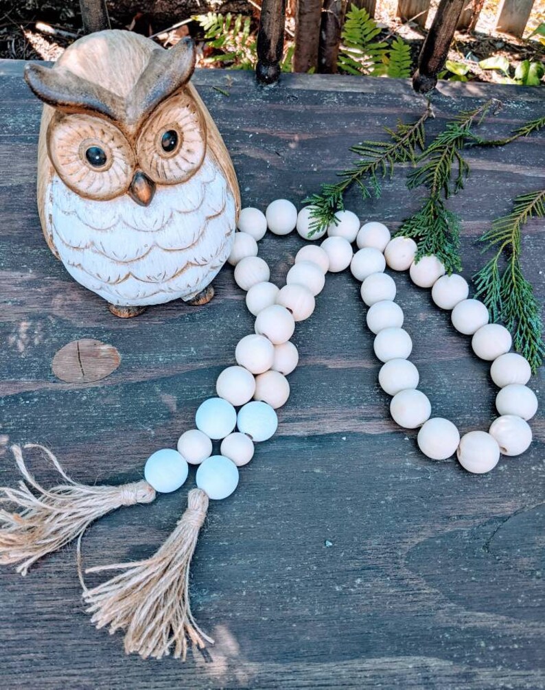 Large Farmhouse Garland Wood Bead Garland Beaded Garland Etsy