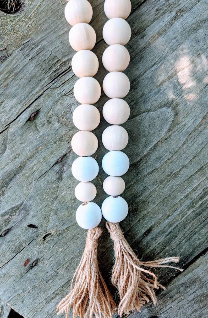 Large Farmhouse Garland Wood Bead Garland Beaded Garland Etsy