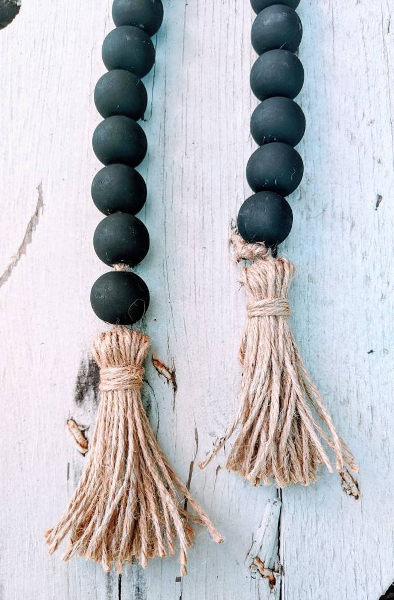 Black Casa Bead Farmhouse Wood Bead Garland Chalk Paint With Etsy