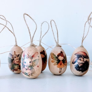 Wooden Forest Fairy Animal Egg Ornament, Easter Egg Decor, Gift For Spring