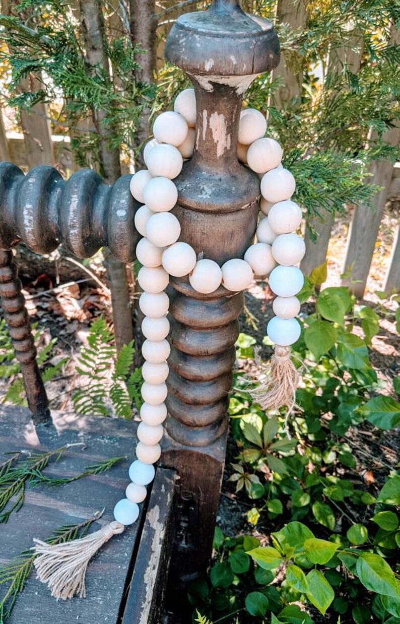 Large Farmhouse Garland Wood Bead Garland Beaded Garland Etsy