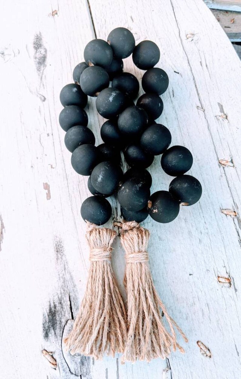 Black Casa Bead Farmhouse Wood Bead Garland Chalk Paint With Etsy