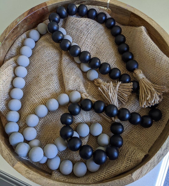 Long Farmhouse Wood Bead Garland, Casa Beads, Rustic Home Decor