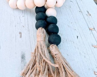 Guirnalda grande de estilo rústico, Casa Beads, guirnalda de cuentas negras, guirnalda de borlas, guirnalda de mesa, estilo rústico y elegante, decoración de estilo rústico