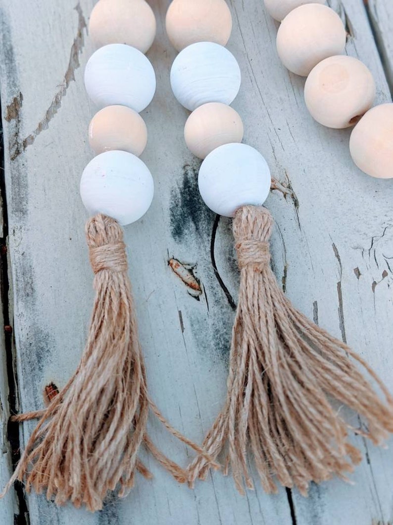 Large Farmhouse Garland Wood Bead Garland Beaded Garland Etsy