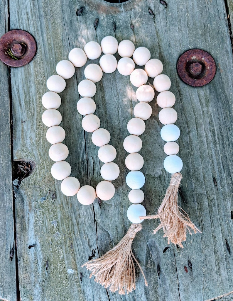Large Farmhouse Garland Wood Bead Garland Beaded Garland Etsy