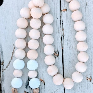 Large Farmhouse Garland, Wood Bead Garland, Beaded Garland, Tassel Garland, Boho Home Decor