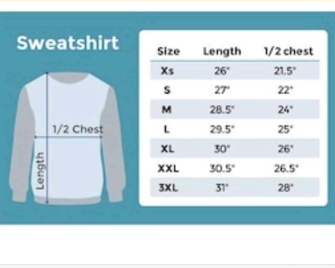 Sweatshirt Size Chart - Etsy