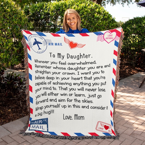 To My Daughter From Mom Airmail Letter Blanket, Heirloom Woven Blanket for Daughter From Mom, Air Mail Letter Blanket For Daughter