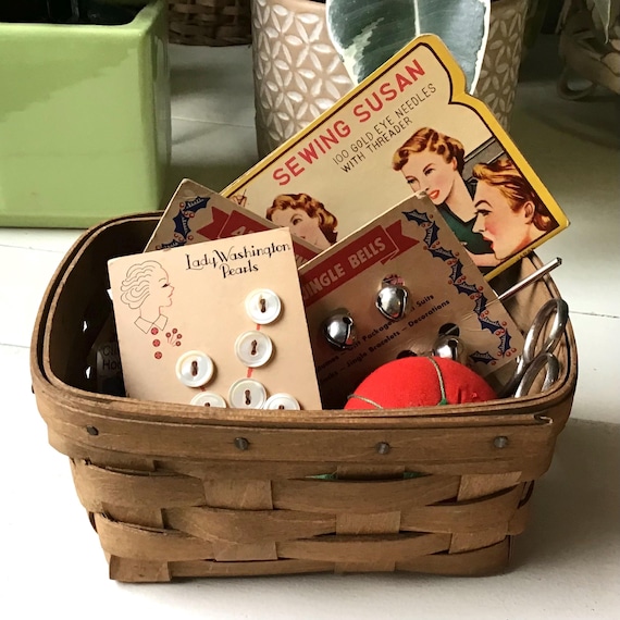 Vintage Sewing Notions in a 1984 Longaberger Basket