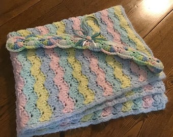Crocheted Multi Color Baby Blanket with Matching Hanger