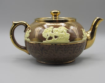 Gibson Staffordshire England Brown and Gold Porcelain Teapot