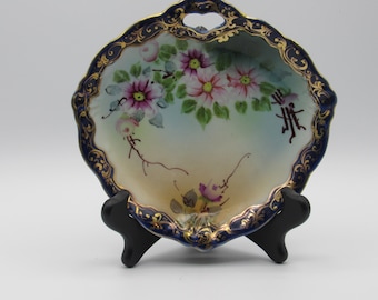 Beautiful Hand Painted Nippon Cobalt Blue Nappy Dish