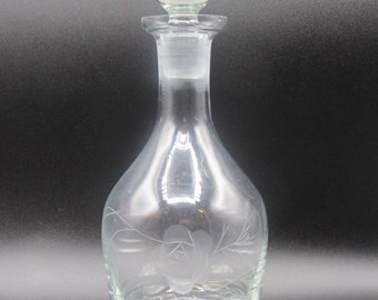Glass Decanter and  Stopper  with Etched Rose