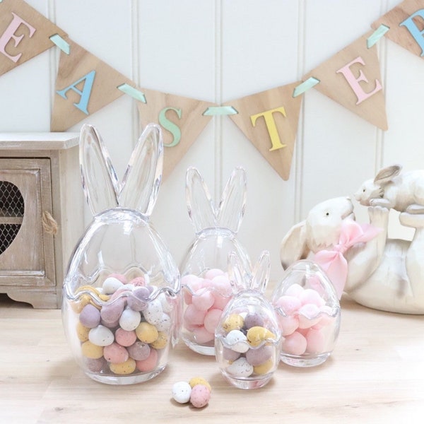 Bocaux en verre avec oreilles de lapin - 4 tailles - Bonbons au chocolat et lapin de Pâques, friandises, rangement pour mini-oeufs, décoration printanière, cadeau pour enfants, maison, maman et elle