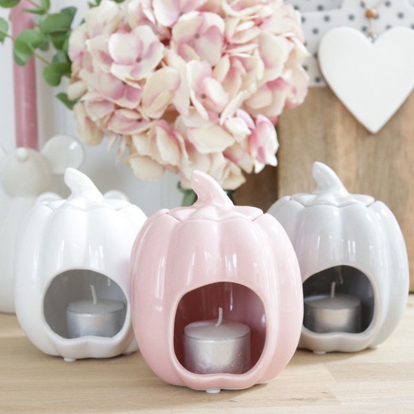 Ceramic Pumpkin Wax Melt/Oil Burner Scented Candle Tea Light Decor Ornaments Autumn Winter Fall Halloween Home Styling - Pink, White or Grey