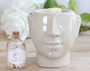 Face Wax Melt/Oil Burner - Nude/Stone/Beige Ceramic - Tea Light Scented Candle Holder Home Fragrance - New Home Birthday Gift Idea for Her